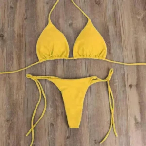 Miękkie brazylijskie bikini ze stringami i wiązaniem na szyi Szary