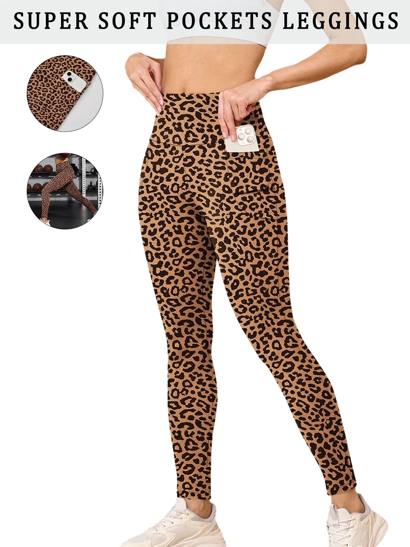 Miękkie legginsy sportowe push-up z kieszeniami Pomarańczowy