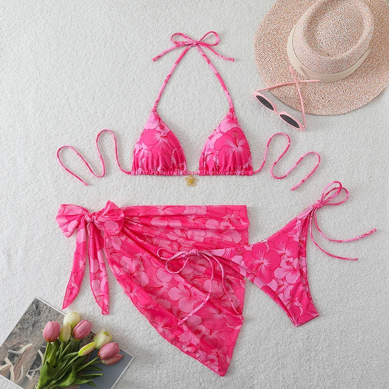 Mikro bikini 3-częściowe z narzutką sukienką plażową Cyjan