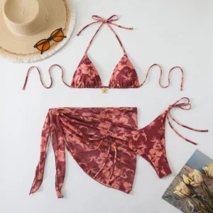 Mikro bikini 3-częściowe z narzutką sukienką plażową Jasny