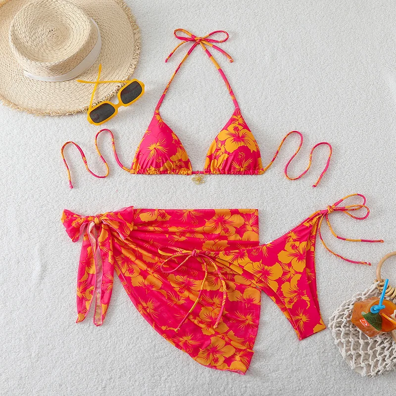 Mikro bikini 3-częściowe z narzutką sukienką plażową Jasny fiolet