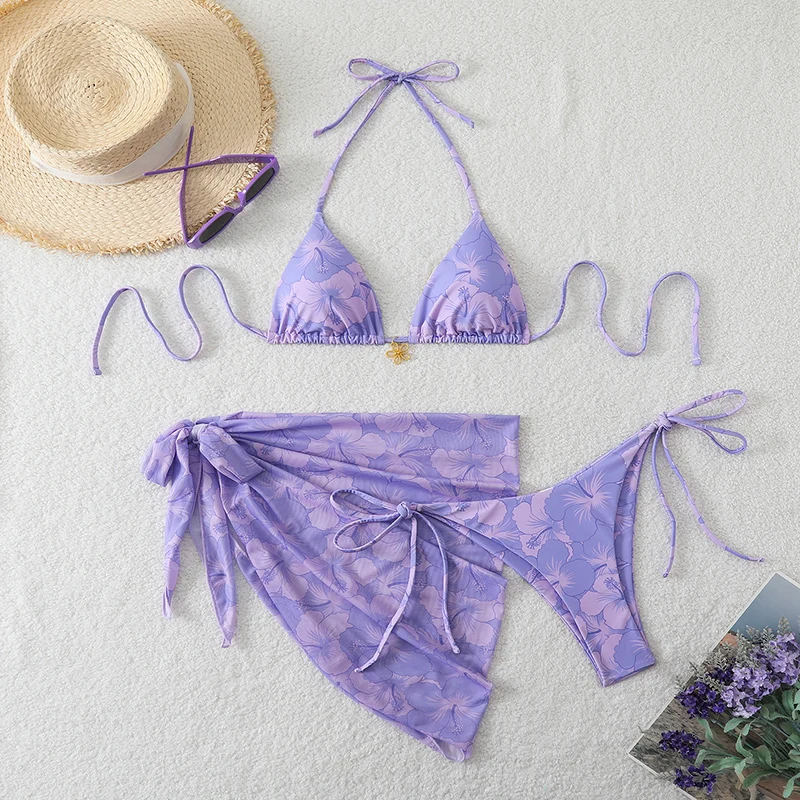Mikro bikini 3-częściowe z narzutką sukienką plażową Kolor czerwonego wina