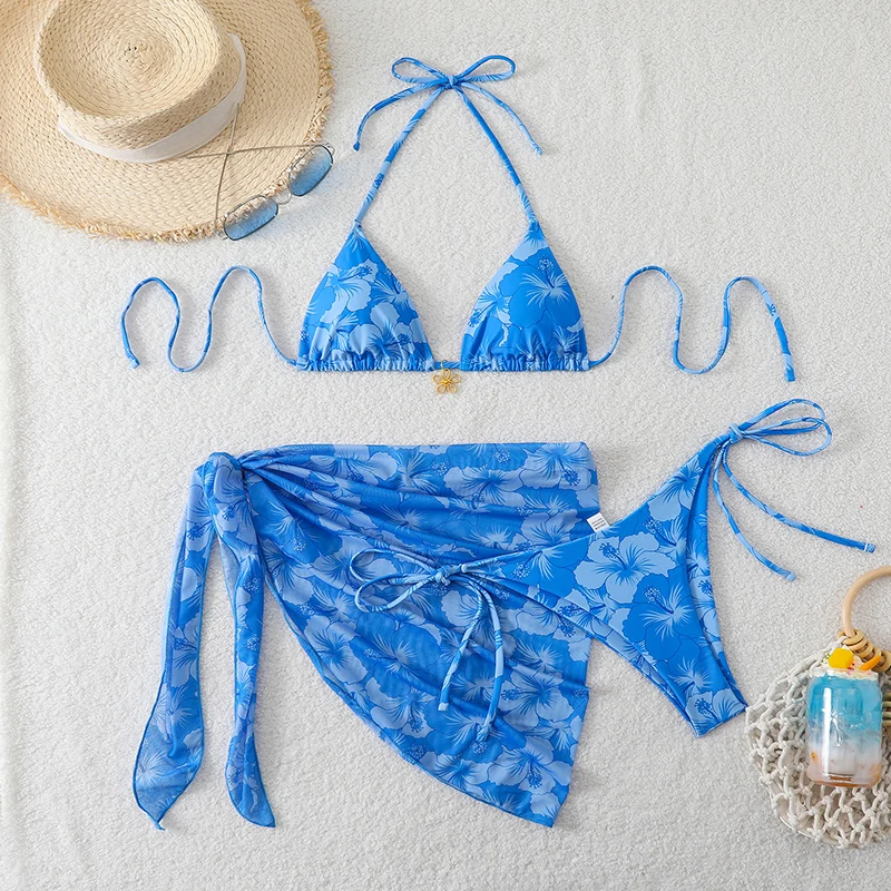 Mikro bikini 3-częściowe z narzutką sukienką plażową Turkusowy