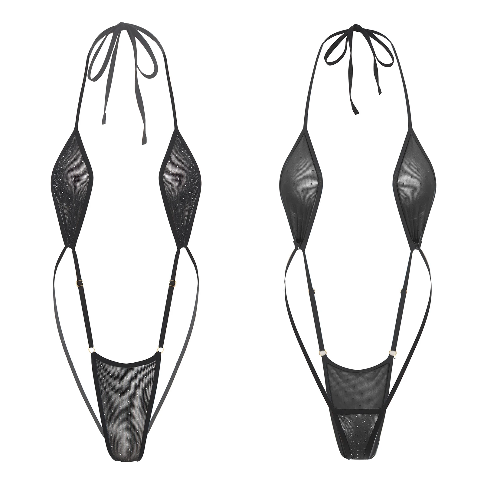 Mikro bikini body halter z siateczki monokini Złoto