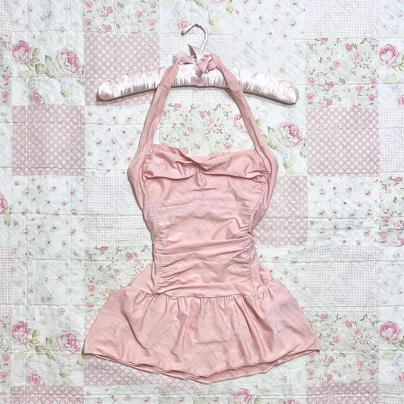 Mini spódnica EMO Punk Y2K Gothic z szelkami i kokardą — streetwear Róża czerwona