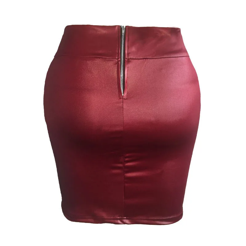 Mini spódnica ze sztucznej skóry bodycon streetwear Kolor czerwonego wina
