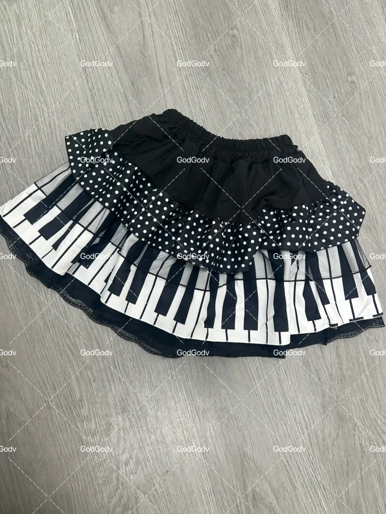 Mini spódnica Y2K czarno-biała Harajuku slim Błękitny