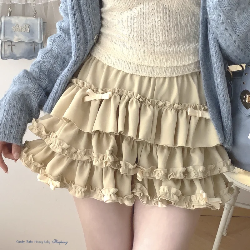 Mini spódnica Y2K z falbankami i kokardą kawaii Błękitny