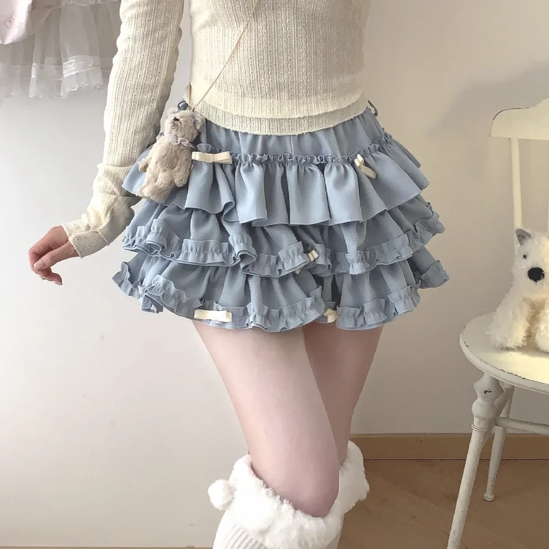 Mini spódnica Y2K z falbankami i kokardą kawaii Czarny