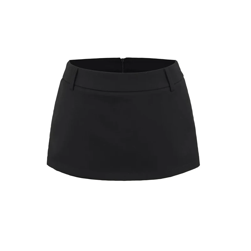 Mini spódniczka z bocznymi zamkami i paskiem – elegancka i modna Czarny