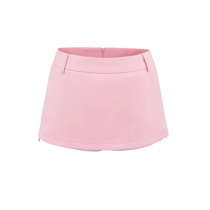 Mini spódniczka z bocznymi zamkami i paskiem – elegancka i modna Różowy