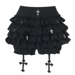 Warstwowa mini spódniczka gotycka punk z wbudowanymi szortami Y2K Czarny