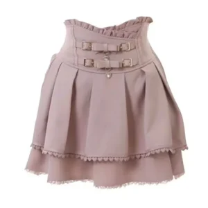 Mini spódniczka koronkowa Lolita Y2K z wysokim stanem Różowy