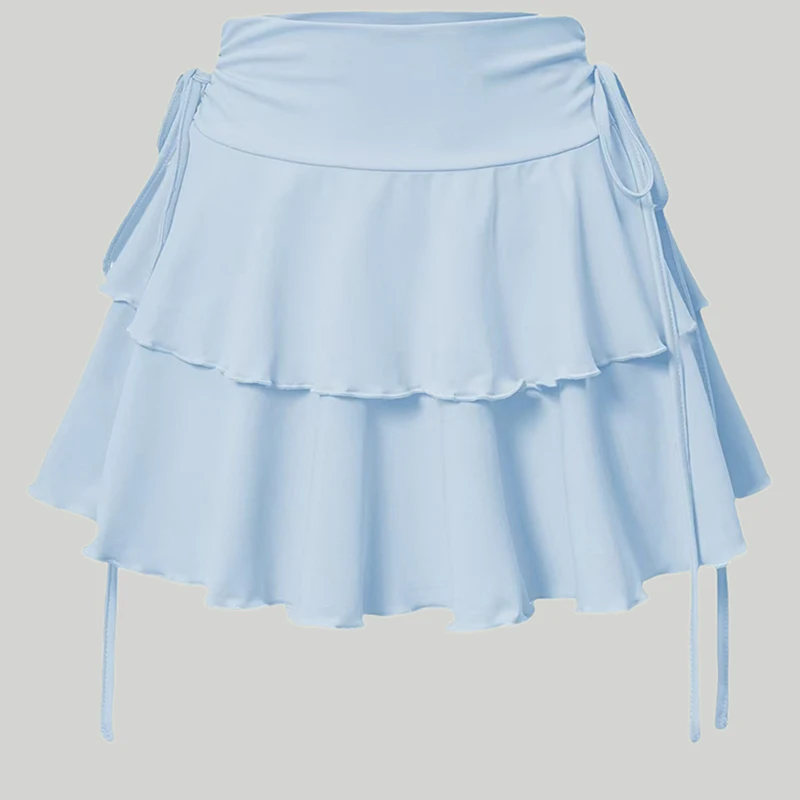 Mini spódniczka linia A z falbanką wzburzona krawędź Błękitny