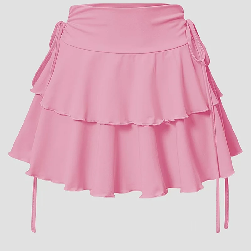 Mini spódniczka linia A z falbanką wzburzona krawędź Różowy