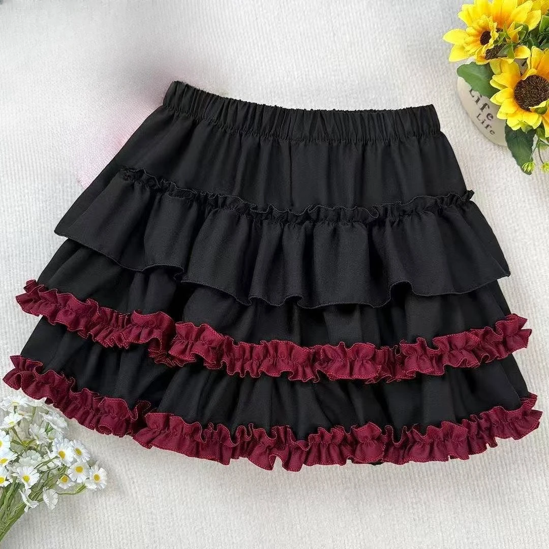 Mini spódniczka Lolita z koronkowymi falbankami Y2K vintage Czerwony arbuz