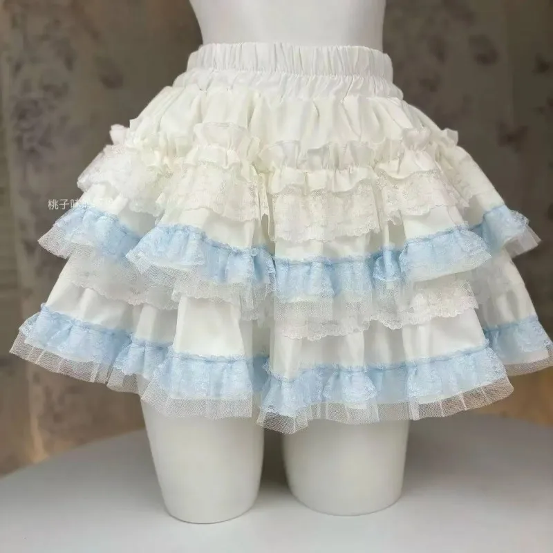 Mini spódniczka Lolita z koronkowymi falbankami Y2K vintage Imbir