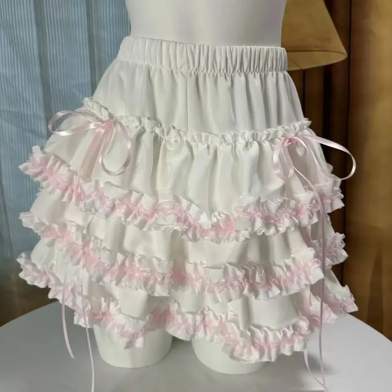 Mini spódniczka Lolita z koronkowymi falbankami Y2K vintage Jasnoszary