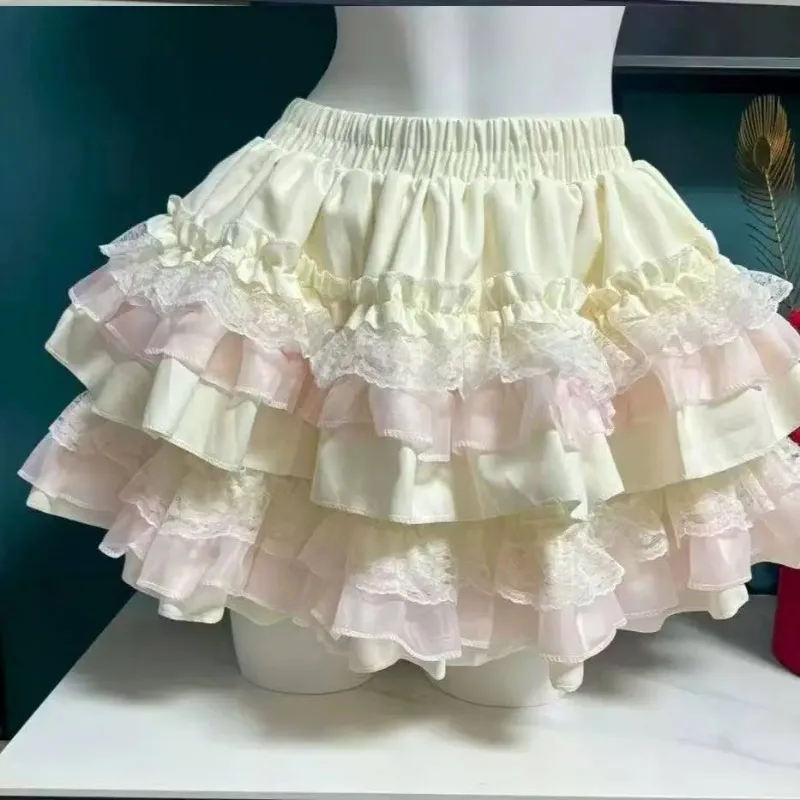 Mini spódniczka Lolita z koronkowymi falbankami Y2K vintage Koralowa czerwona