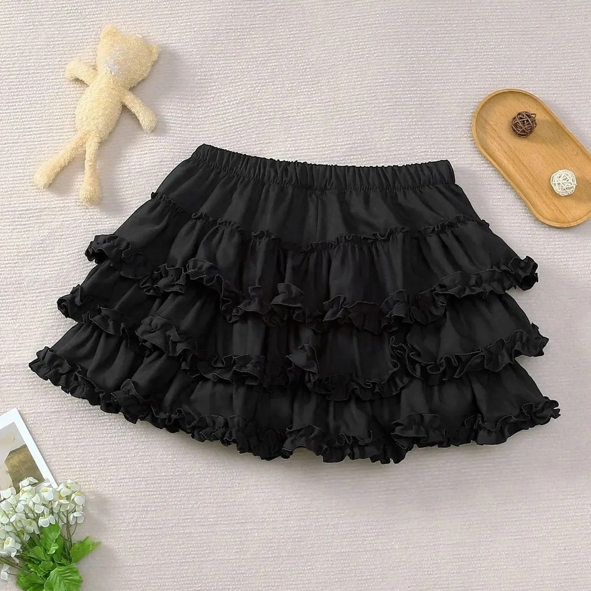 Mini spódniczka Lolita z koronkowymi falbankami Y2K vintage Niebieski