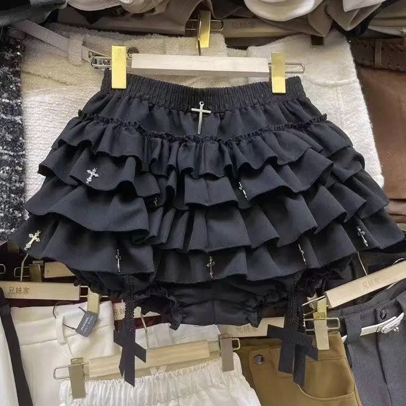 Mini spódniczka Lolita z koronkowymi falbankami Y2K vintage Pomarańczowa czerwona