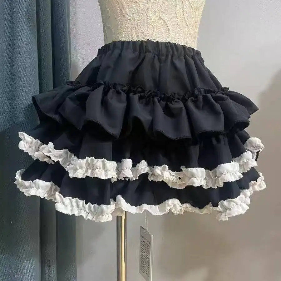Mini spódniczka Lolita z koronkowymi falbankami Y2K vintage Szary