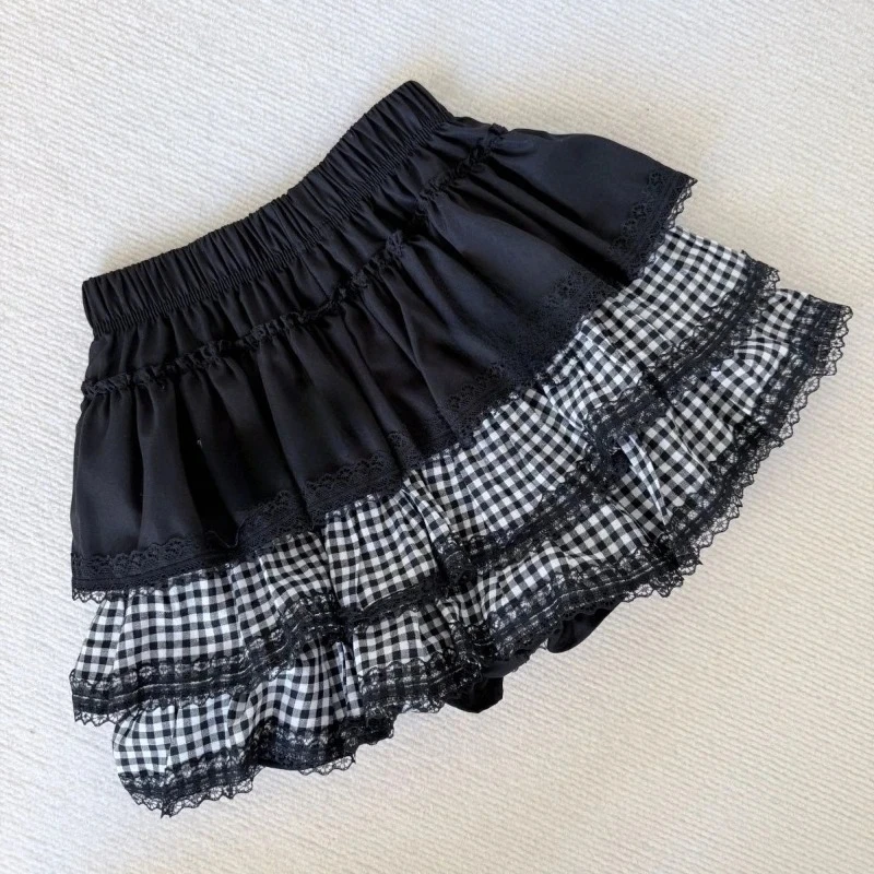 Mini spódniczka Lolita z koronkowymi falbankami Y2K vintage Turkusowy