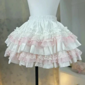 Mini spódniczka Lolita z koronkowymi falbankami Y2K vintage żółty