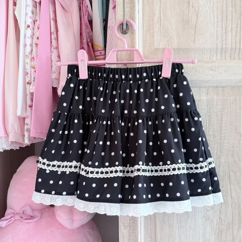 Mini spódniczka lolita w kratkę z kokardą i koronką — styl Harajuku Złoto
