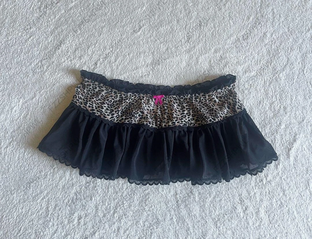 Mini spódniczka w paski z kokardą i koronką Y2K Brązowy