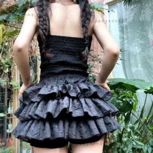 Mini spódniczka z szortami Lolita plisowana wysoka talia falbany Czarny