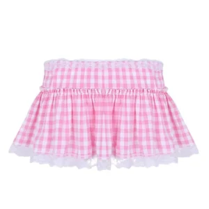 Mini spódniczka Y2K z koronką i kratą Gingham Różowy