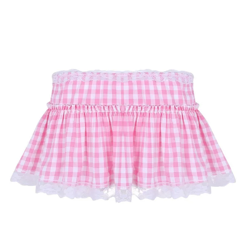 Mini spódniczka Y2K z koronką i kratą Gingham Różowy