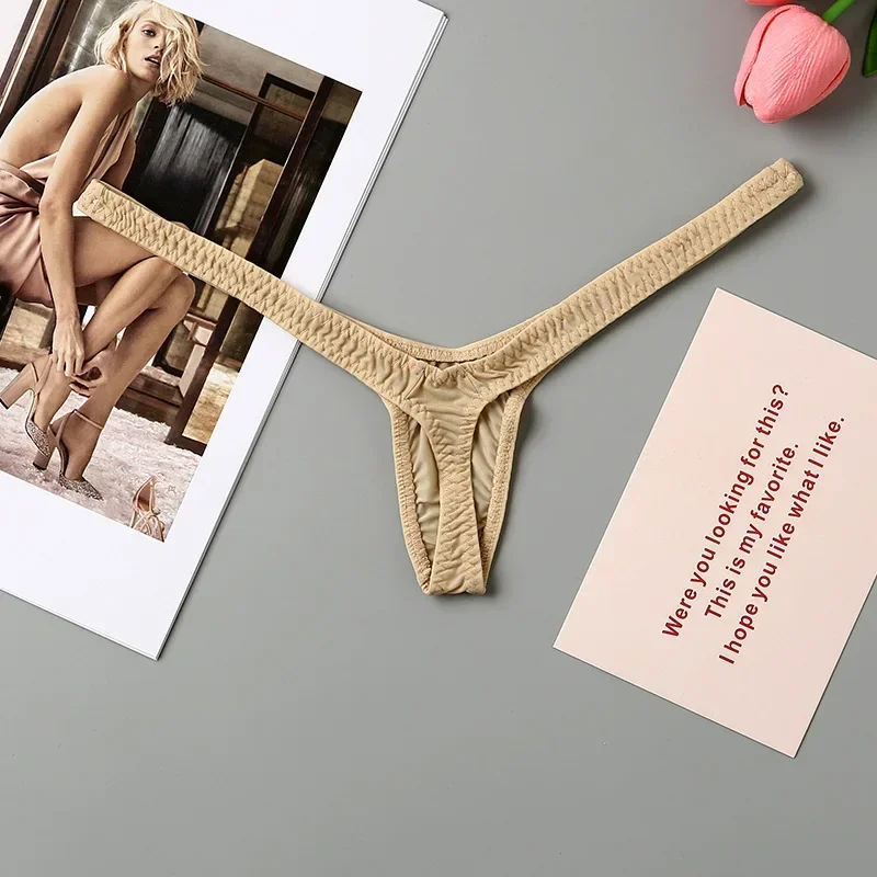 Mini stringi damskie mikro bikini, niski stan, seksowna bielizna Beżowy