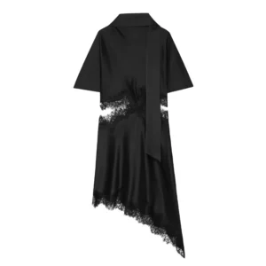 Mini sukienka z asymetrycznym kołnierzem szykowna elegancka Beżowy