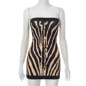 Mini sukienka bandeau w zebrę strapless bodycon Czarny