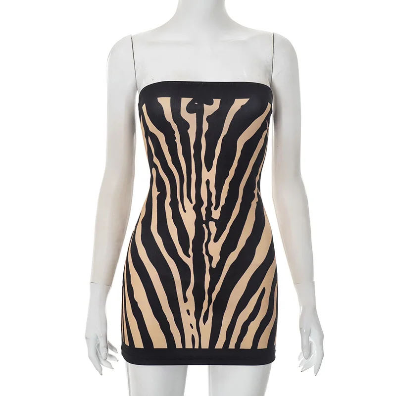 Mini sukienka bandeau w zebrę strapless bodycon Czarny