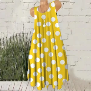 Mini sukienka bez rękawów w okrągłe kropki plus size 3XL Beżowy