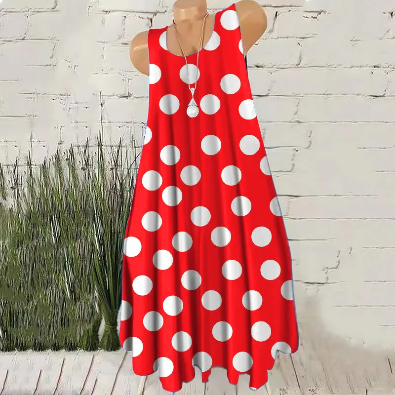 Mini sukienka bez rękawów w okrągłe kropki plus size 3XL Błękitny