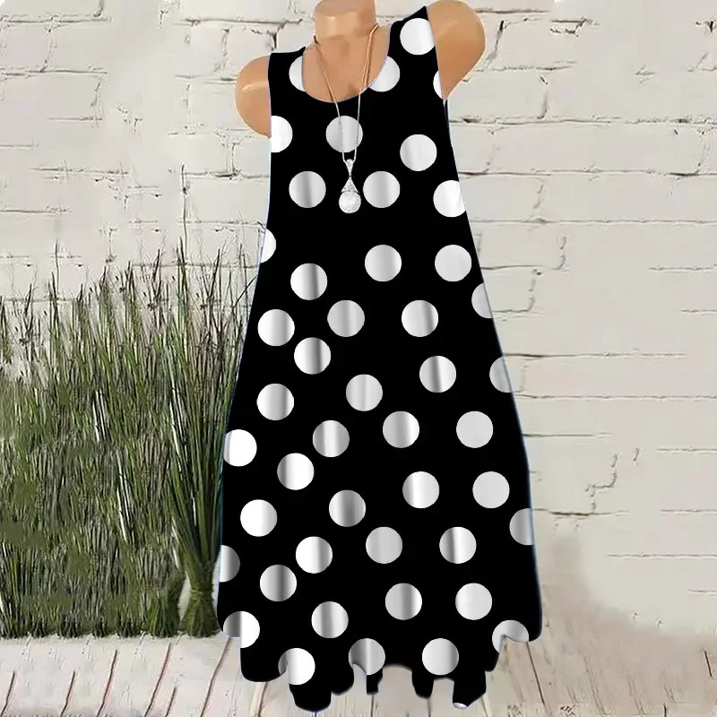 Mini sukienka bez rękawów w okrągłe kropki plus size 3XL Brązowy