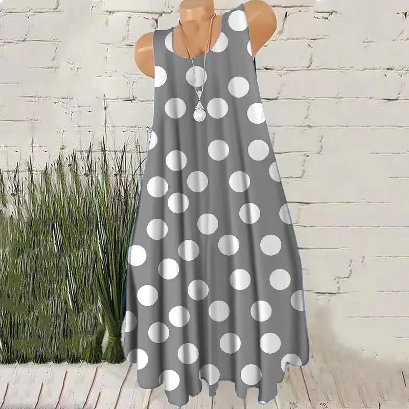 Mini sukienka bez rękawów w okrągłe kropki plus size 3XL Czarny