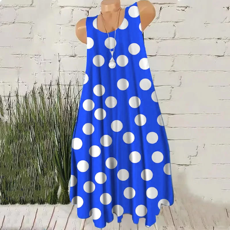 Mini sukienka bez rękawów w okrągłe kropki plus size 3XL Niebieski