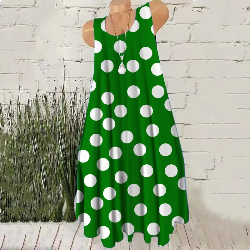 Mini sukienka bez rękawów w okrągłe kropki plus size 3XL Zielony