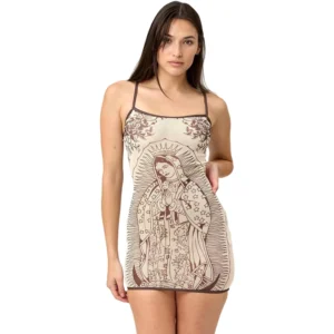 Mini sukienka bodycon z artystycznym nadrukiem i głębokim dekoltem Khaki