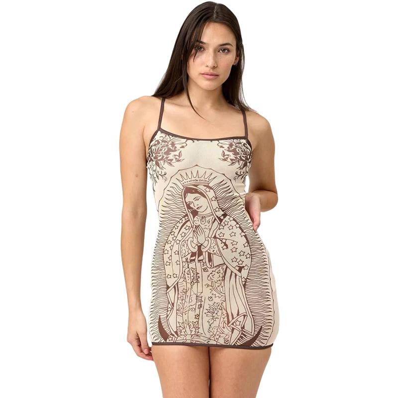 Mini sukienka bodycon z artystycznym nadrukiem i głębokim dekoltem Khaki