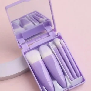 Podróżny mini zestaw 5 pędzli do makijażu z etui i lusterkiem Fioletowy