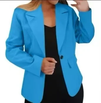 Minimalistyczna marynarka damska z klapami w wielu kolorach Błękitny