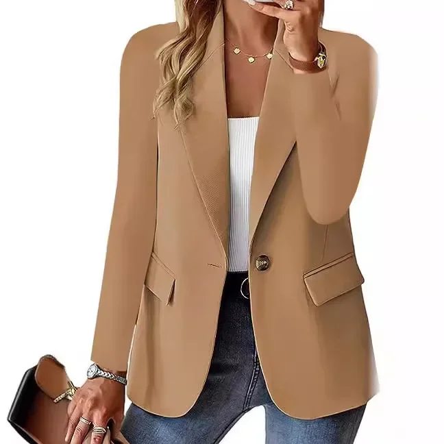 Minimalistyczna marynarka damska z klapami w wielu kolorach Khaki