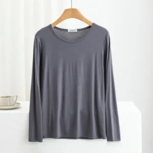 Modalna koszulka damska z długim rękawem - cienka, gładka, plus size Czarny
