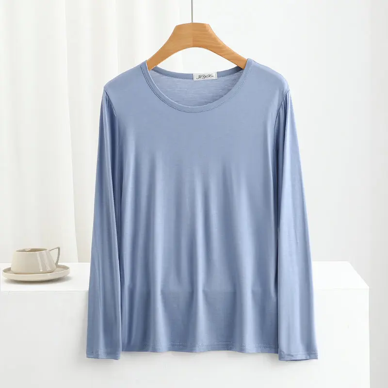 Modalna koszulka damska z długim rękawem - cienka, gładka, plus size Kolba